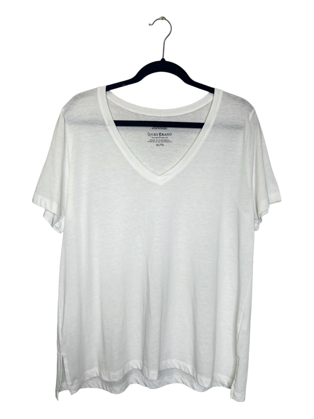 LUCKY BRAND Venice Burnout White V Neck Classic Tee size XL